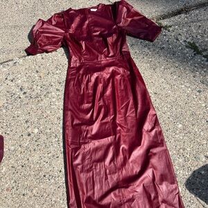 Maroon, leather effect midi Mango dress size XS
